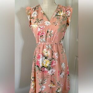 LOFT Pink Midi Sundress with Flutter Sleeves